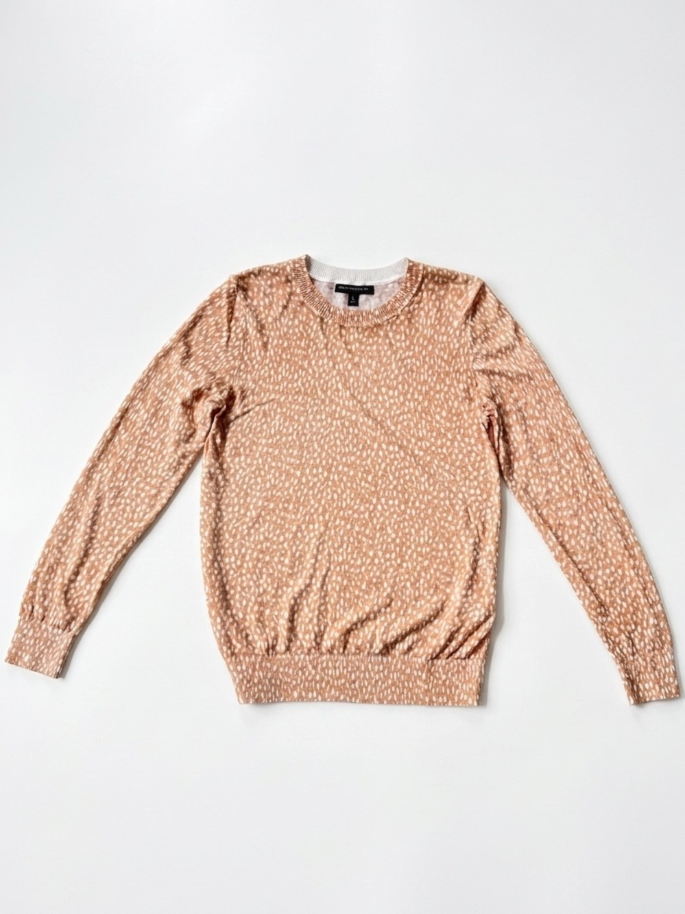 Cotton Banana Republic Crewneck Sweater Tan Brown White Fawn Deer Animal Print